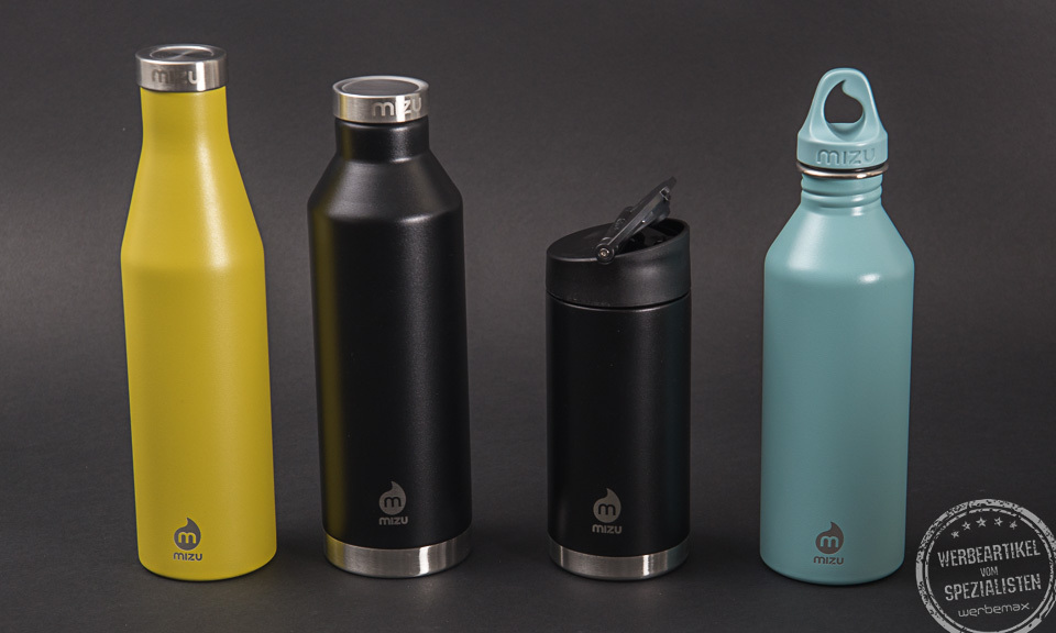 MIZU Edelstahltrinkflaschen in verschiedenen Gr&ouml;&szlig;en und Ausf&uuml;hrungen