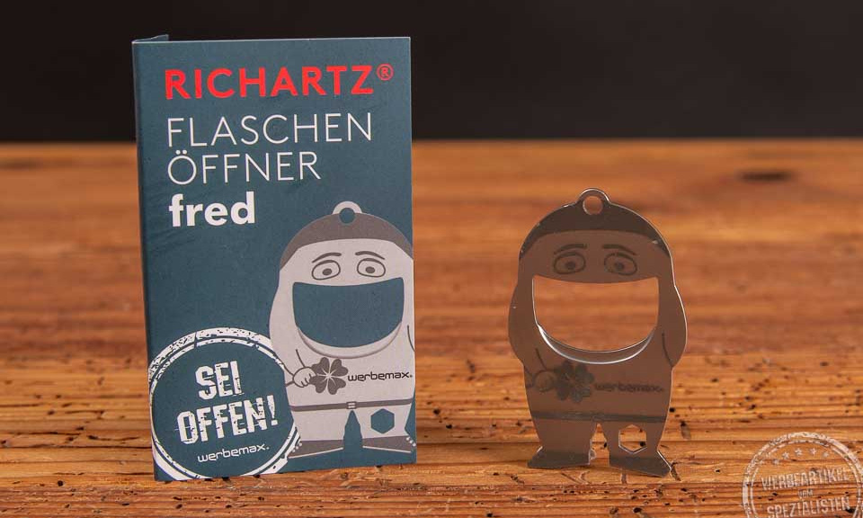 Richartz Flaschenöffner FRED als Werbeartikel mit Werbekarte