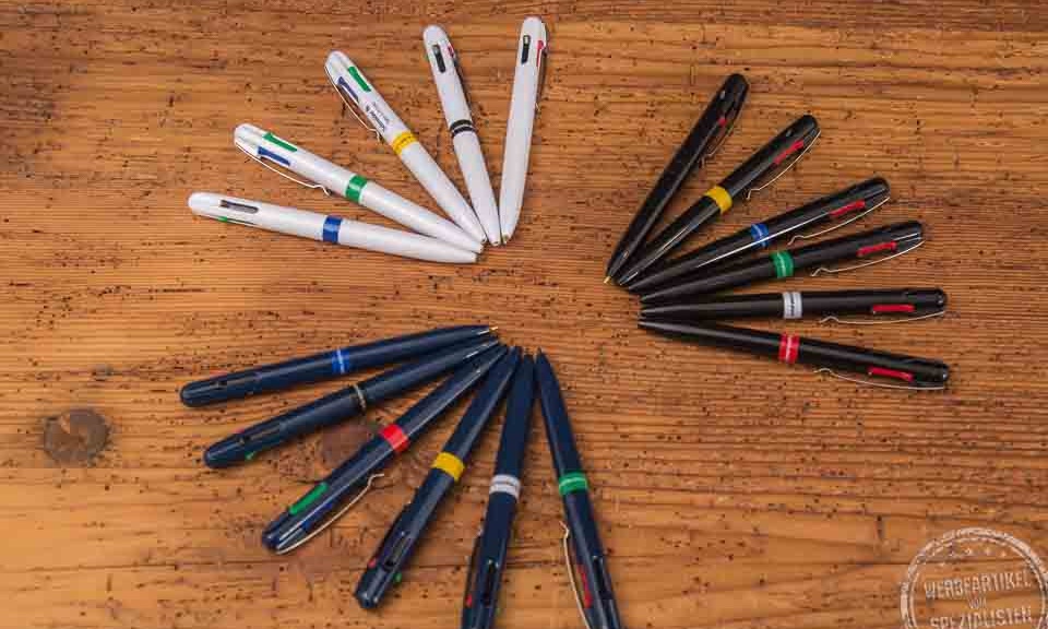 Werbekugelschreiber Schneider Take4 mit Logo in schwarz und wei&szlig;