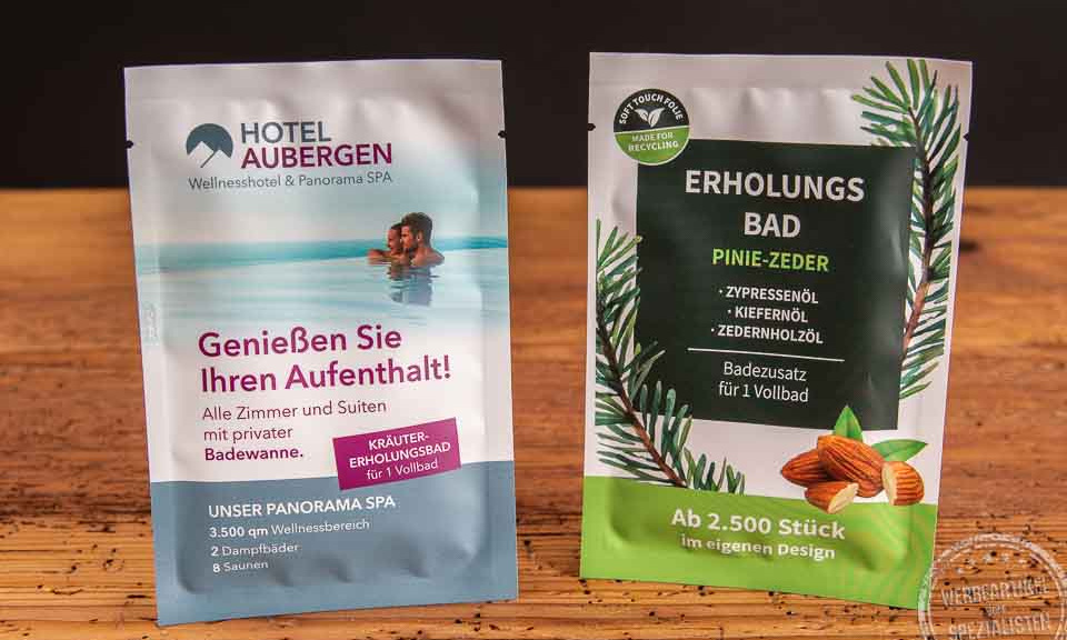 Badezusatz im Sachet 40ml mit Werbeanbringung