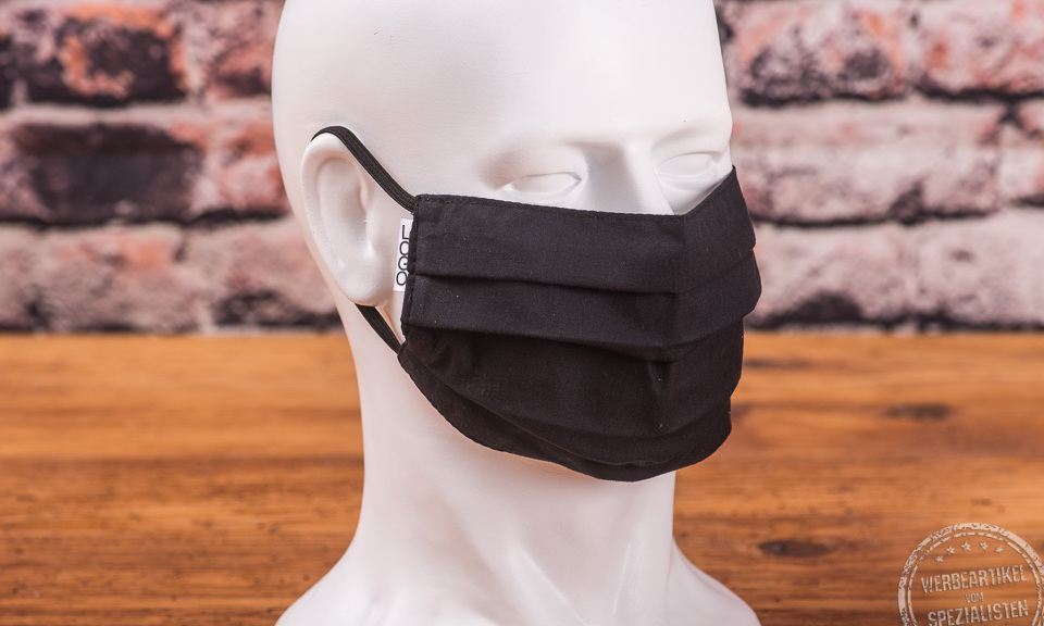 Schwarze Mund-Nasen-Maske aus Baumwolle mit Weblabel