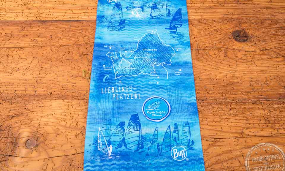 Buff Tuch in Blau mit eigenem Design des Priener Windsurfing