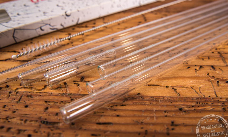Glastrinkhalme von der Firma Gienger mit sch&ouml;ner Gravur