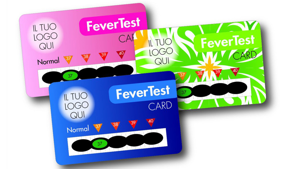 Fieber Mess Karte bedruckt in pink, gr&uuml;n und blau