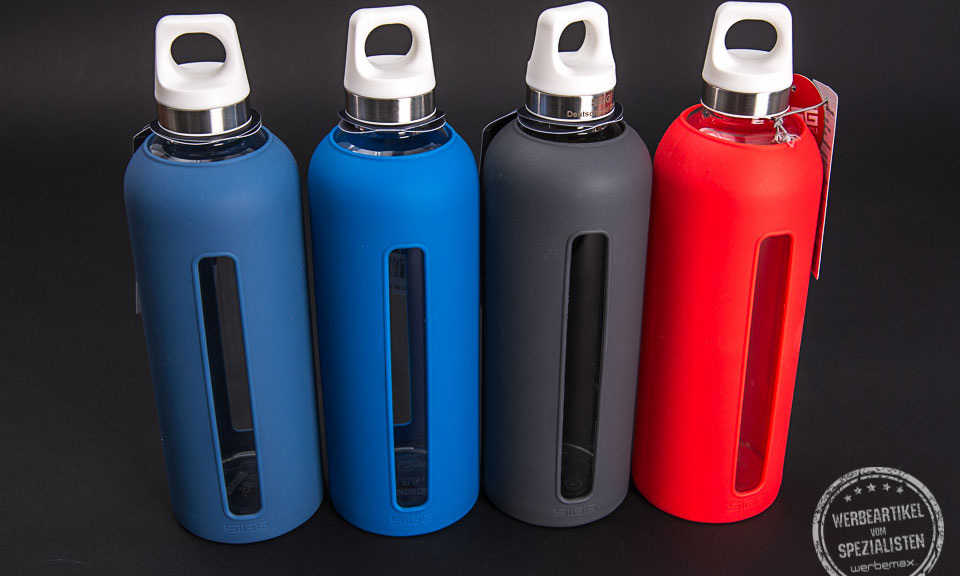 SIGG Star Glasflasche mit Silikonsleeve bedrucken