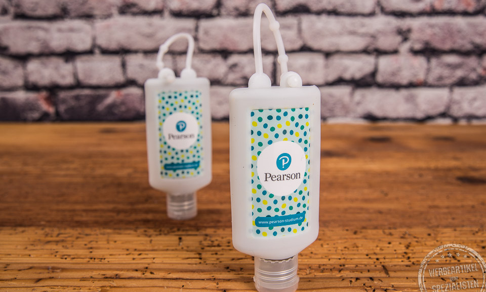 Zwei Handreinigungsgels als Werbeartikel mit Logo bedrucken