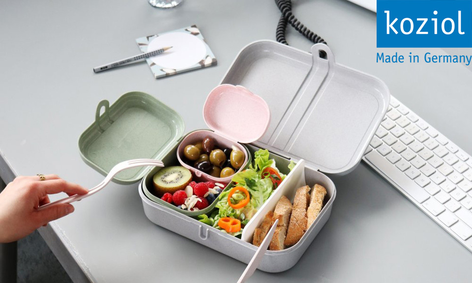 Koziol Lunchbox gef&uuml;llt mit Essen als Werbeartikel mit Logo bedrucken