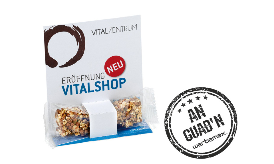 zueckerfreier Müsliriegel mit Werbedruck
