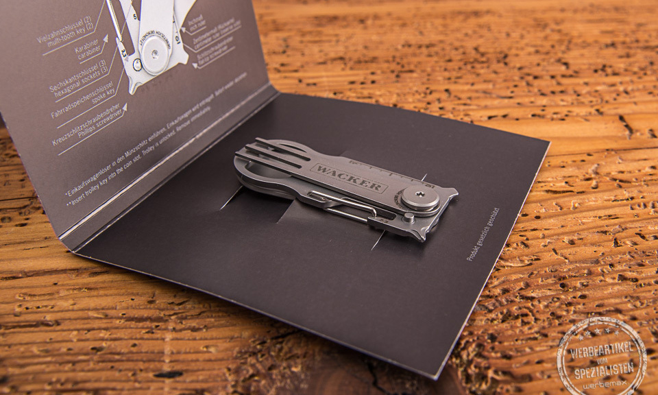 Key Tool Snack mit Gravur in der Kartonverpackung