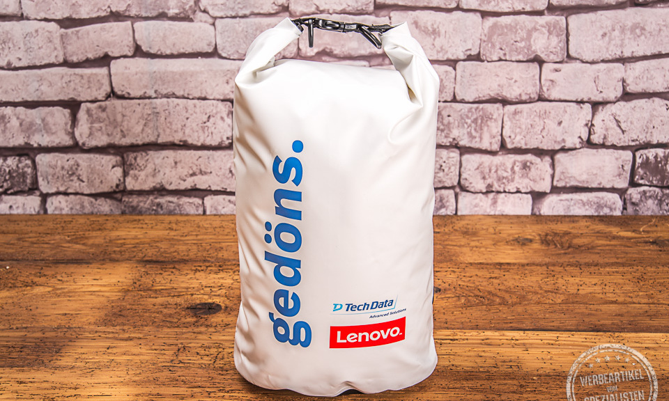 TechData Drybag in wei&szlig; mit blauem Aufdruck "Ged&ouml;ns"