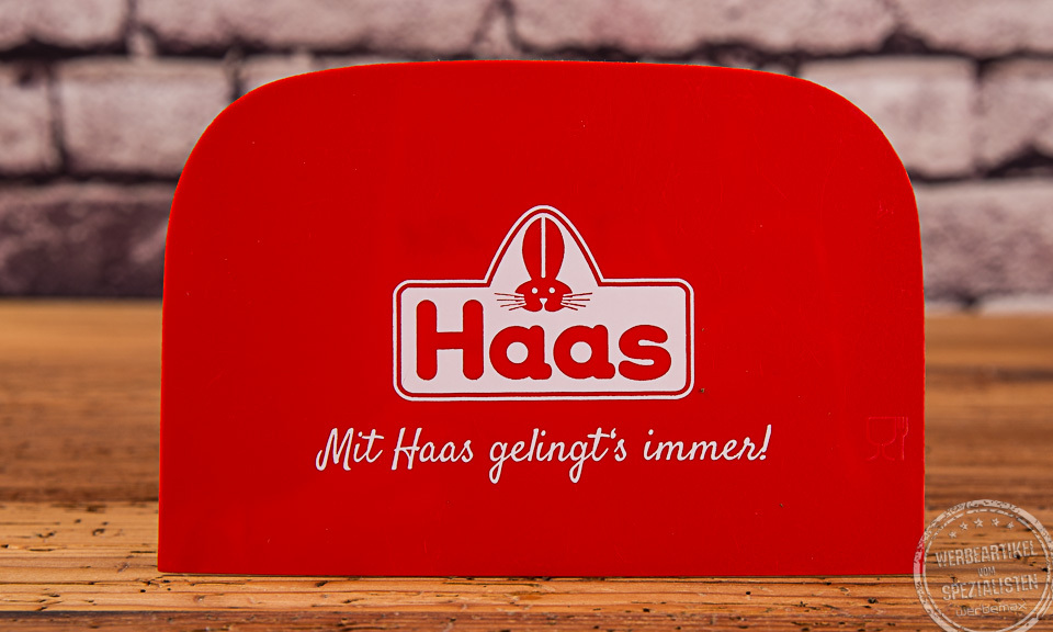 Teigschaber rot Scheer mit Logodruck als Werbeartikel.