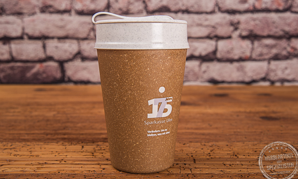 Thermobecher mit Jubil&auml;umsmotiv f&uuml;r Sparkasse.