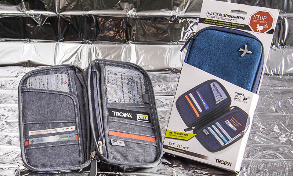 Troika safe flight rfid data safe reiseetui in Grau und Blau