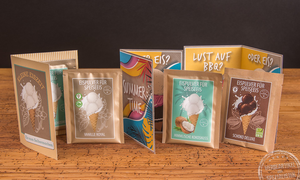 wellnuss Eispulver verschiedene Sorten im Portionsbeutel in der Werbekarte