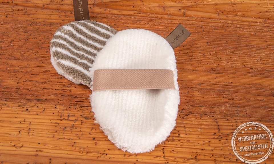 Zwei waschies Peelingpads als Werbeartikel.