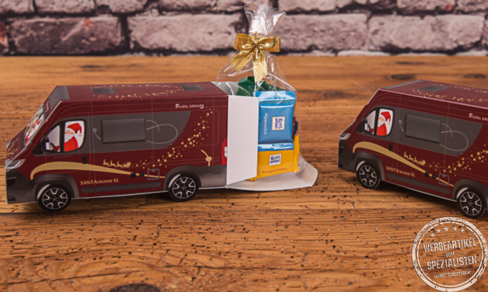 3D Transporter mit Schokoladen-Füllung als Werbegeschenk.