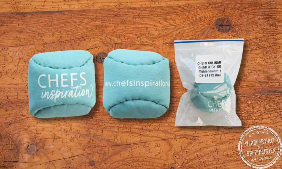 Hacky Sack individuell eingef&auml;rbt und mit Logo bedruckt als Streuartikel.