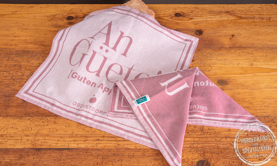 Geschirrtuch Vintage in rot Referenz Oberstdorf als Werbeartikel.