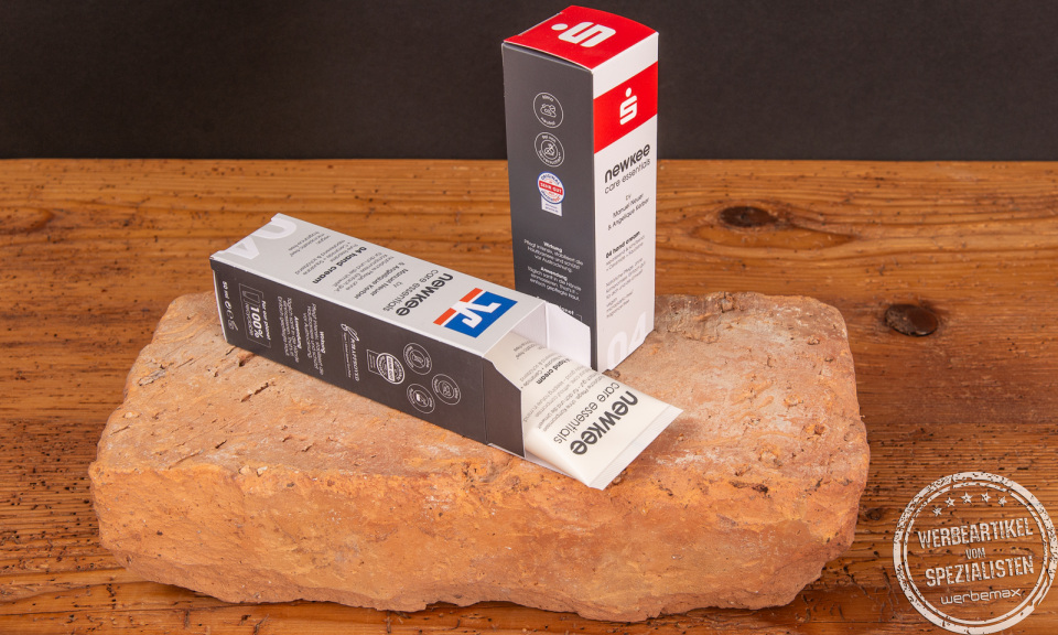 Pflegende Handcreme von Newkee jetzt auch mit Werbeanbringung auf der Cremetube und der Verpackung