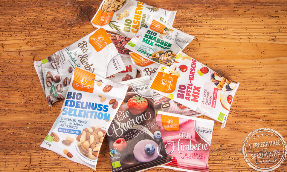 Landgarten BIO Snacks als Werbeartikel.