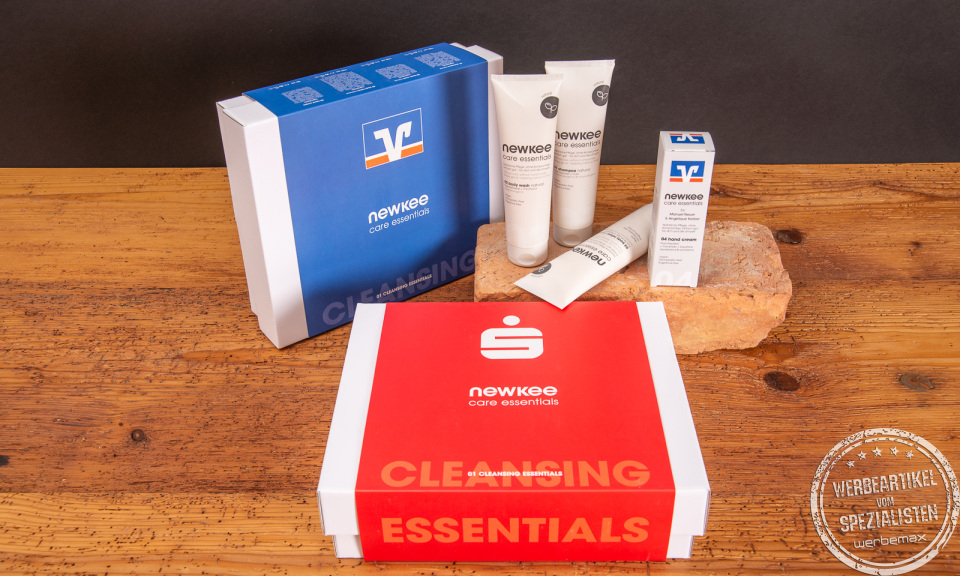 Abgestimmtes Pflegeset der Firma Newkee von Manuel Neuer und Angelique Kerber bestehend aus dem newkee shampoo, body wash, body lotion, hand creme mit Logo