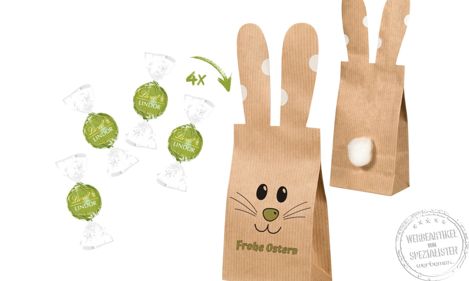 Osterbunny Geschenktüte zu Ostern mit Lindor Lindt Pistazienfüllung