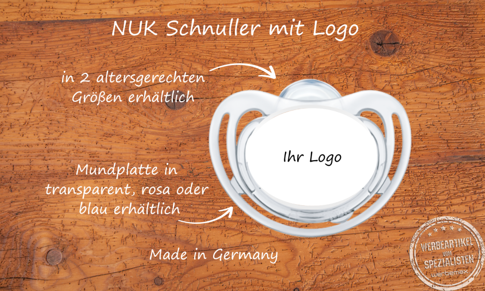 NUK Schnuller mit Logo als Werbeartikel.