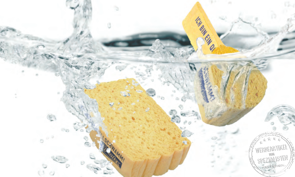 Quellschw&auml;mme mit individueller Bedruckung als Werbeartikel.