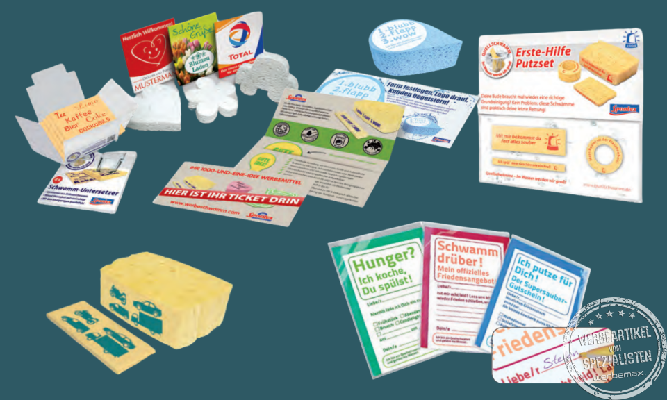 Individuelle Quellschw&auml;mme in Sonderform als Werbeartikel.