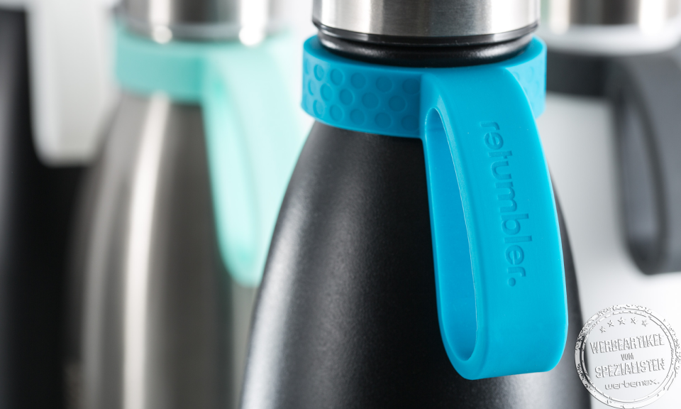 Retumbler Isolierflasche mit Schlaufe t&uuml;rkis als Werbeartikel.