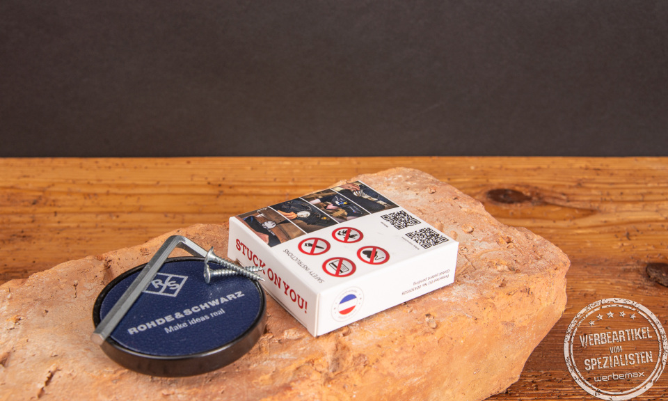 Screwagnet blau mit Logo bedruckt als Werbeartikel f&uuml;r Handwerker.