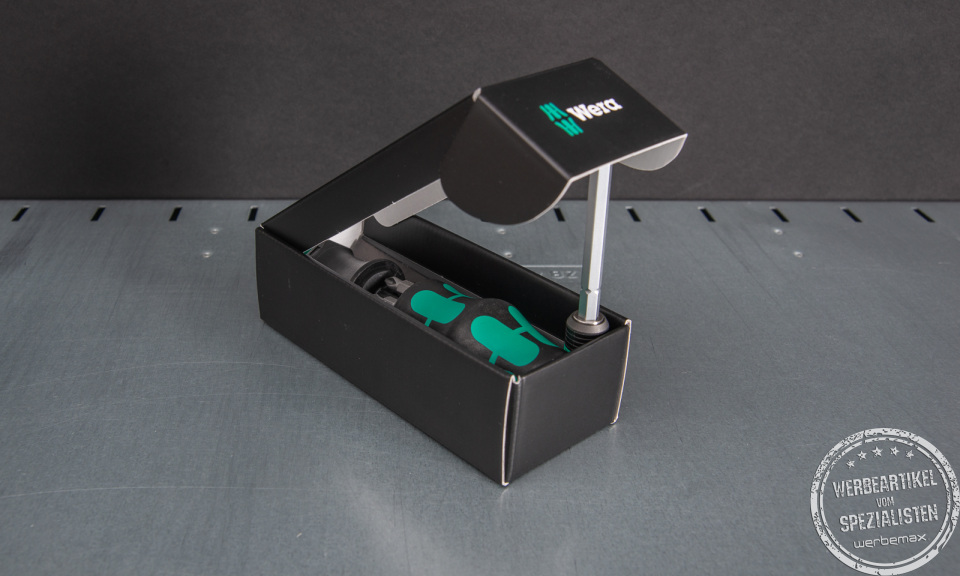 Hochwertiges Mitarbeitergeschenk von Wera mit Ihrem Logo. Schraubendreher-Multifunktionsset mit auswechselbaren Bits im Griff in einer sch&ouml;nen Geschenkverpackung.