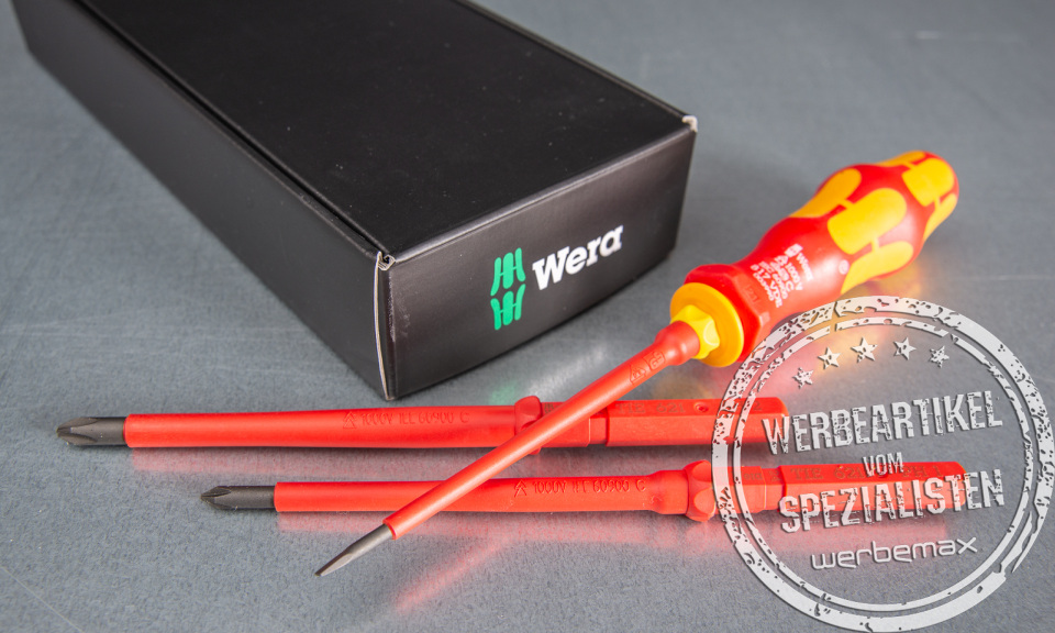 VDE Promotion Set von Wera im schönen Geschenkkarton mit Wera-Logo. Das Schraubendreher Bit Set ist für Elektriker perfekt geeignet. Jetzt mit Logo als Kundengeschenk bestellen. 