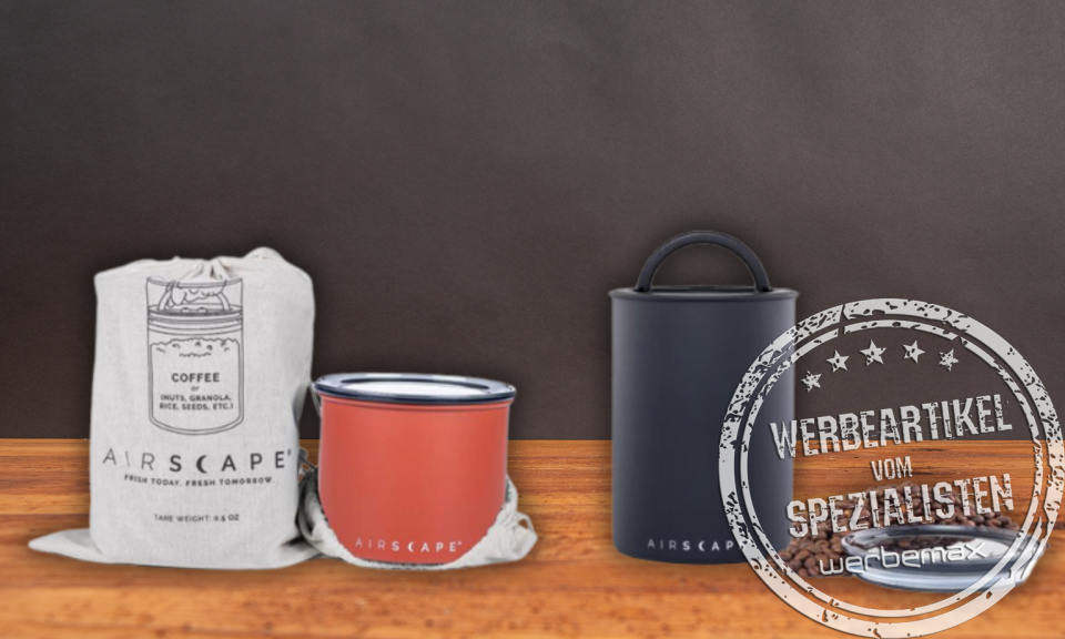 Airscape Aroma Kaffeedose mit Beutel und Verpackung als hochwertiges Werbegeschenk.