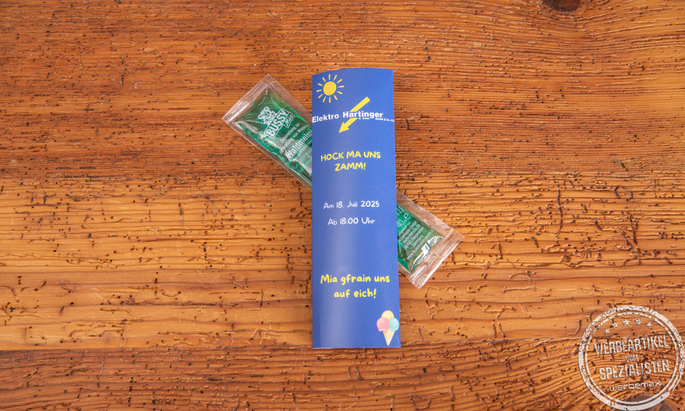 Kundenmailing Referenz Elektro Hartinger mit Bussy Wassereis Mailingartikel.