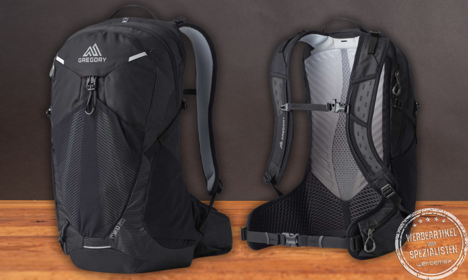 Robuster Gregory MIKO Rucksack mit Logodruck als hochwertiges Werbegeschenk.