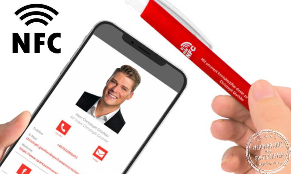NFC Kugelschreiber mit digitaler Visitenkarte als Werbeartikel.