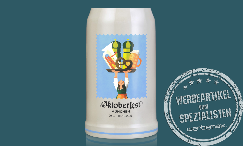 Offizieller Bierkrug Oktoberfest 2025 als Werbeartikel – perfektes Geschenk für Kunden und Mitarbeiter.