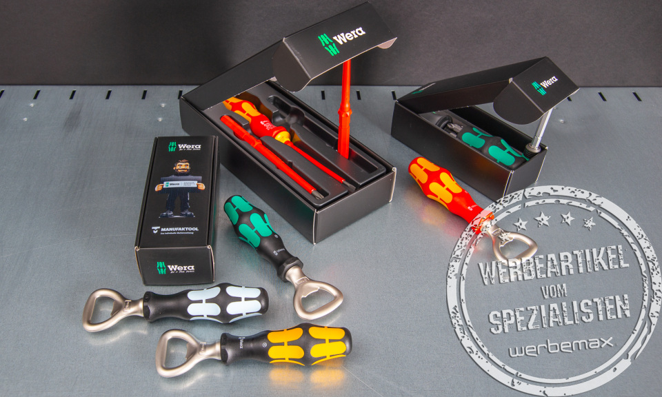 WERA Markenwerkzeuge mit Logo als Werbegeschenke für Kunden.