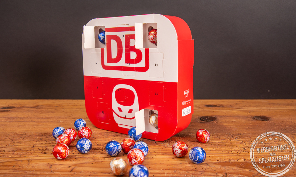 Appventskalender von Lindt in Form einer App, gef&uuml;llt mit Lindt Schokolade (Kugeln) als Weihnachtsgeschenk f&uuml;r Mitarbeiter in der Adventszeit. 