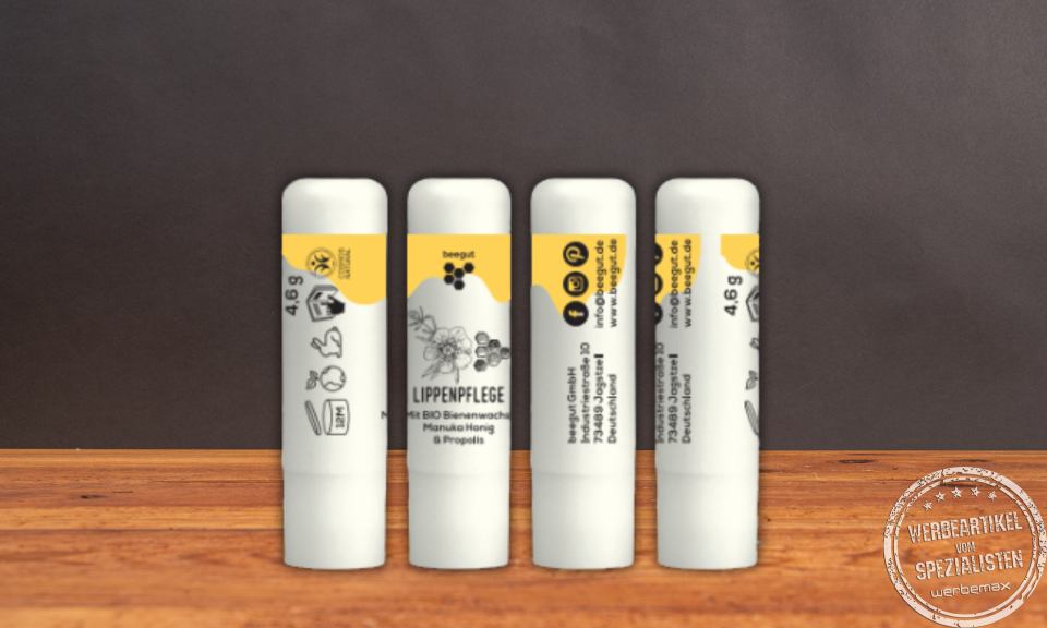 Beegut Lippenbalsam mit Logodruck als Werbeartikel.