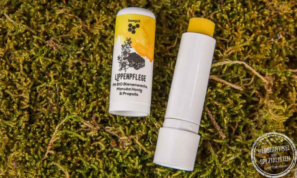Lippenpflegestift mit Honig als Werbeartikel.