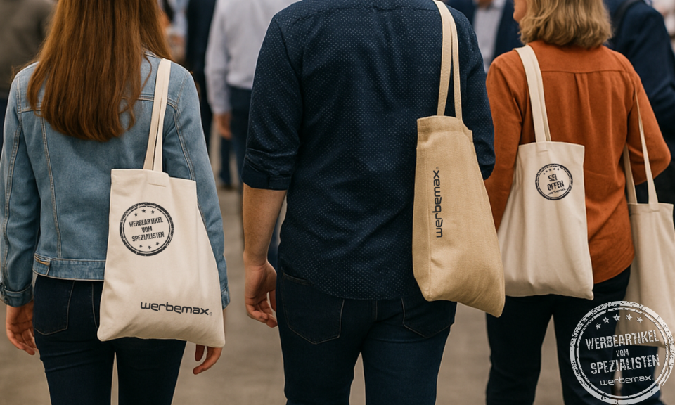 Messetaschen als Werbeträger mit Logodruck.