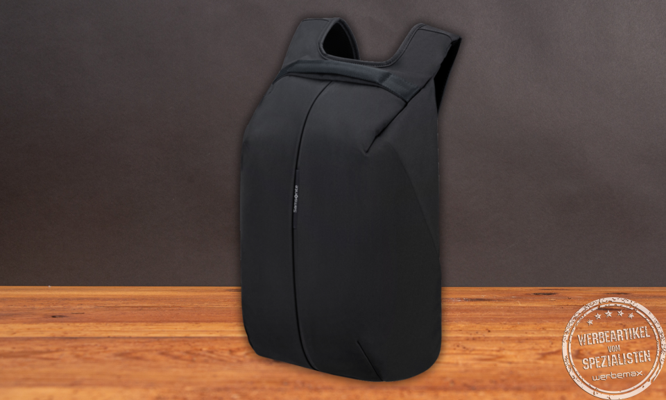 Schwarzer Samsonite Securipak 2.0 als Werbeartikel.