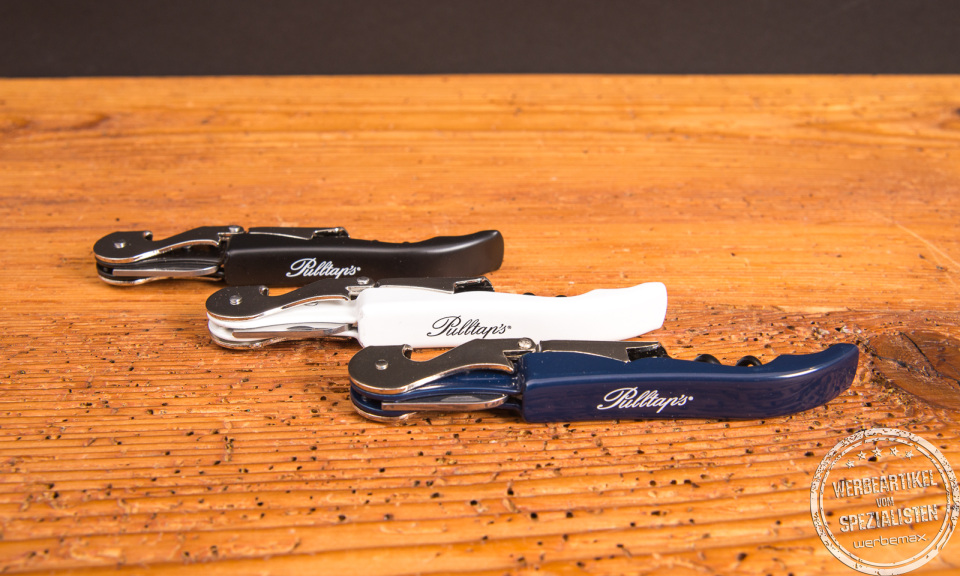 Original Pulltaps Kellnermesser in drei Farben – professioneller Korkenzieher mit Doppellift-System, ideal personalisierbar als Werbeartikel bei werbemax.