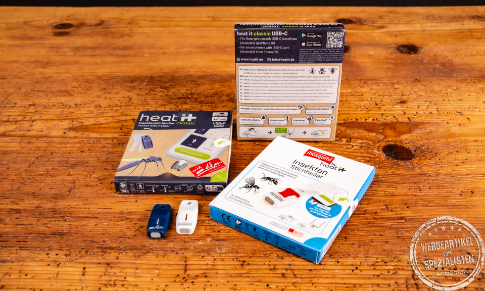 heat it Insektenstichheiler in verschiedenen Varianten &ndash; praktischer Werbeartikel gegen M&uuml;ckenstiche f&uuml;r Unternehmen und Marken.