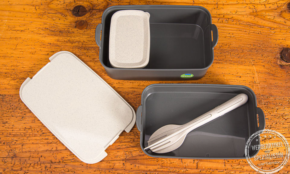 Koziol Lunchbox Stakk mit Logo bedrucken &ndash; modernes Werbegeschenk f&uuml;r Kunden.