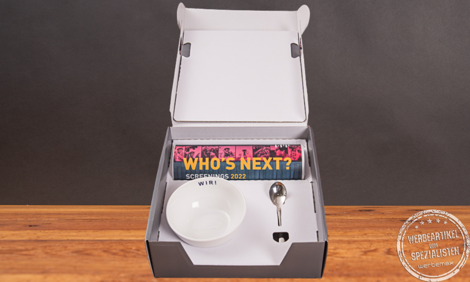 mymuesli Geschenkbox mit 575 g Bio-M&uuml;sli, M&uuml;slischale und L&ouml;ffel &ndash; ideales Marken- und Mitarbeitergeschenk im nachhaltigen Design.