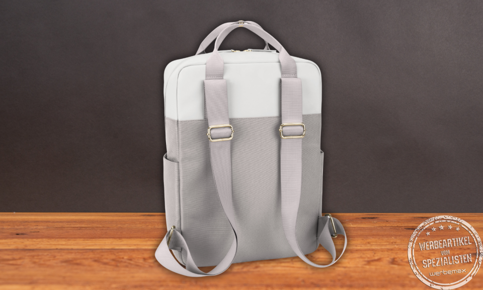 Kapten and Son Rucksack Bergen Rückansicht in Grau-Weiß als stylisches Mitarbeitergeschenk.