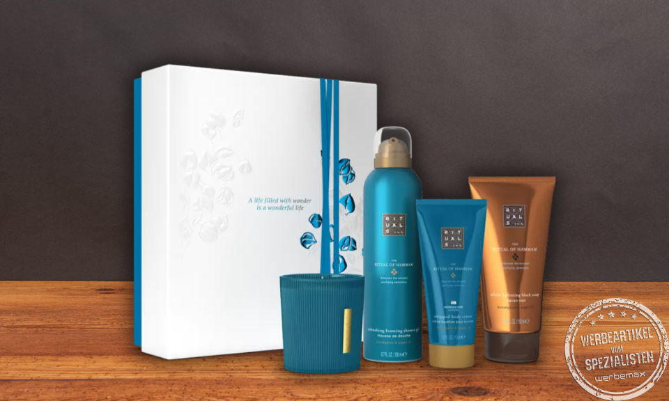 Rituals Geschenkset Hammam M mit Duschschaum, Körpercreme und Duftkerze als stilvolles Rituals Geschenkset für Mitarbeiter.